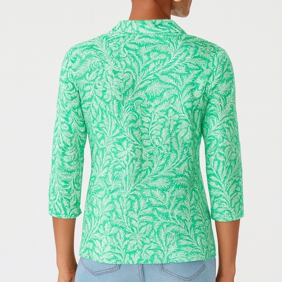 J. McLaughlin Brynn Preppy Linen Button-Up Shirt Tropical Print Green White XL - Picture 5 of 12
